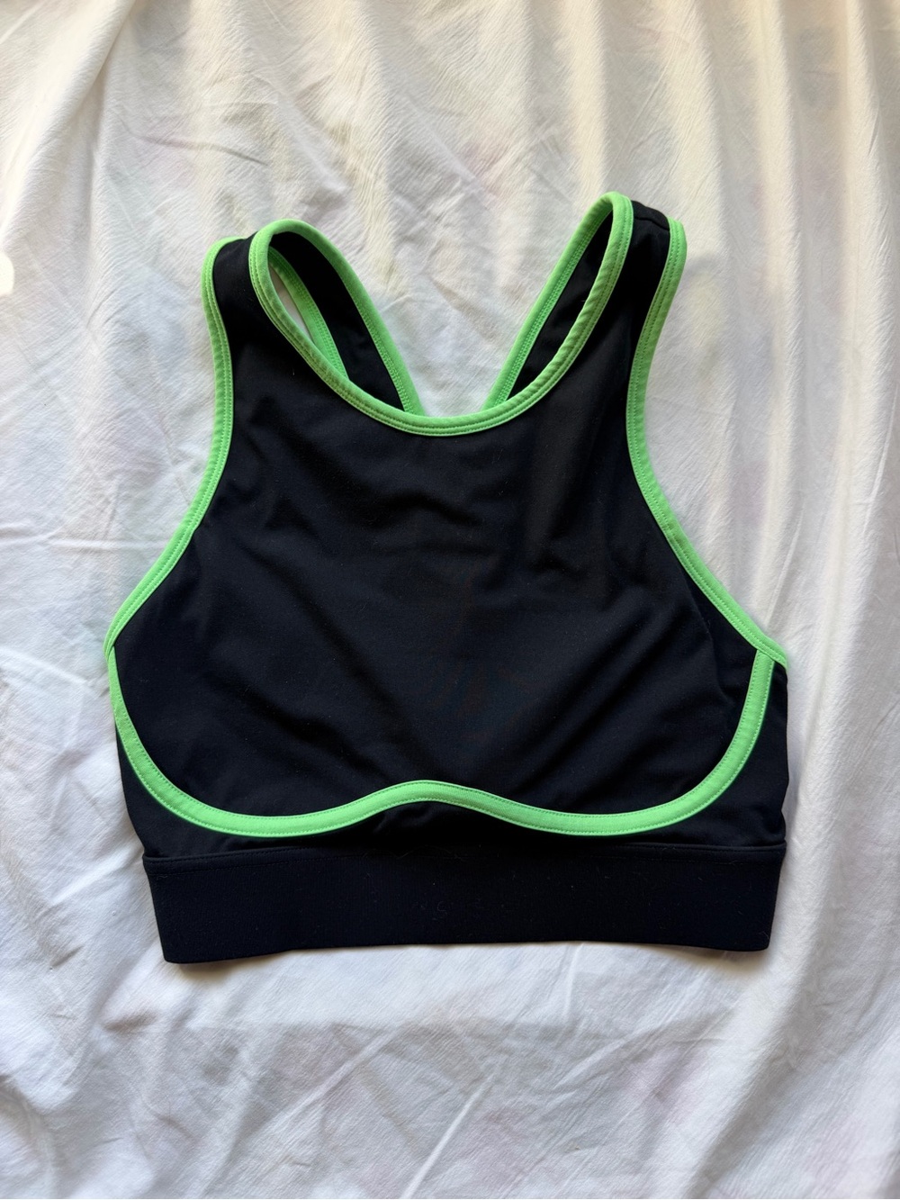 Fabletics Black Sports Bra with Neon Green Trim